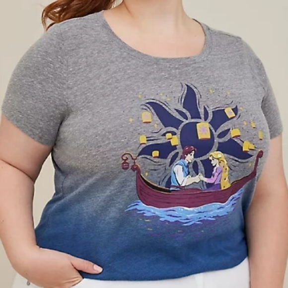 Torrid Disney Tangled Rapunzel And Flynn Dip Dye t-shirt grey blue 1X - Picture 1 of 8
